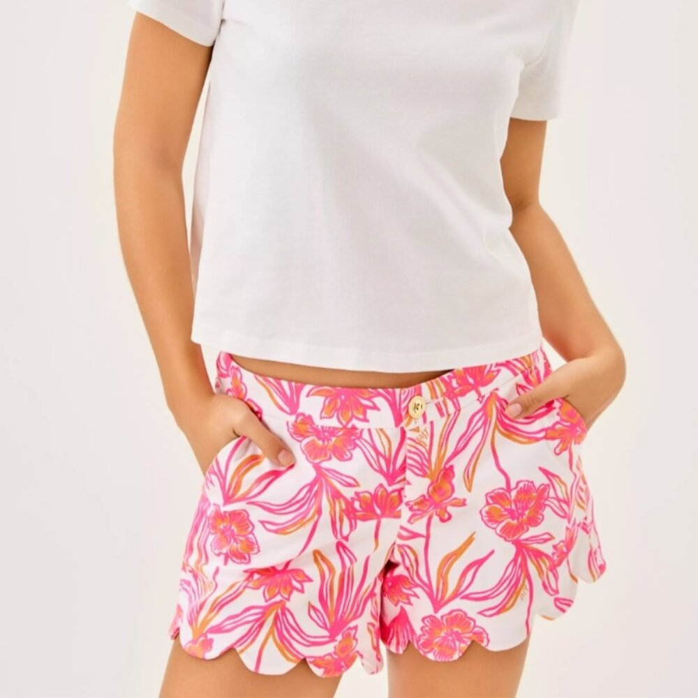 NWT Lilly Pulitzer 5" Buttercup Shorts Resort White Lovely Long Stems